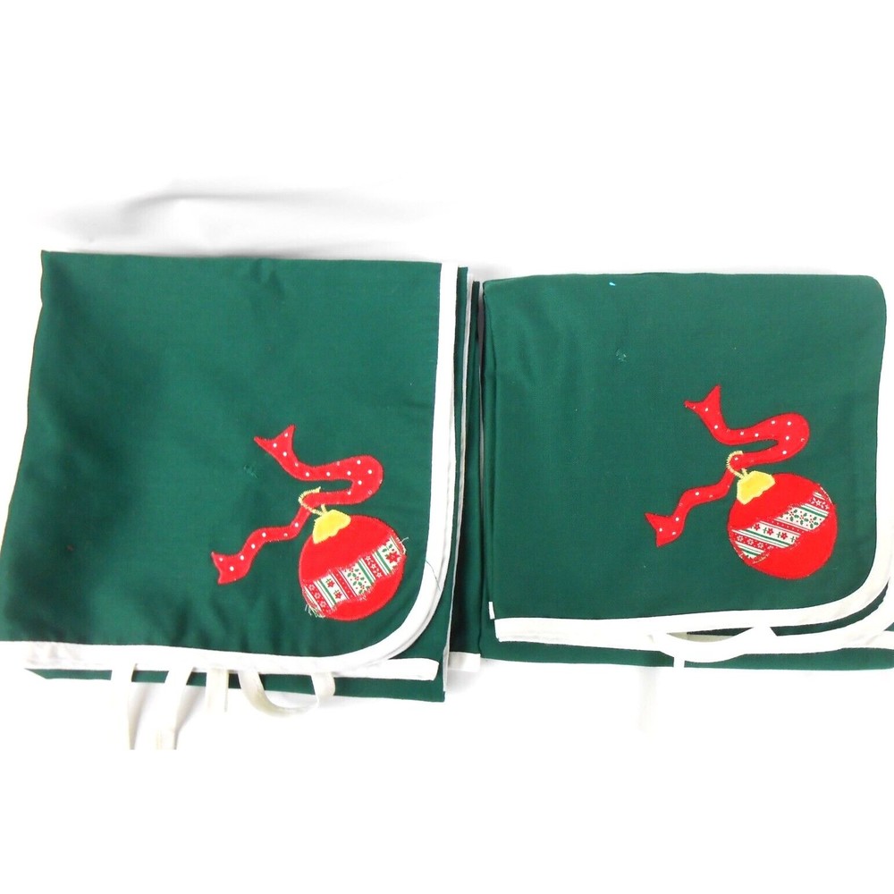 Vintage M Square Christmas Embroidered Tablecloths Ornament Ball 38x38 and 42x42
